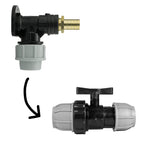 Wall Flange Kit 25mm MDPE + 25mm MDPE Valve + 19mm Brass Barb