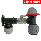 Wall Flange Kit 25mm MDPE + Lever Valve + 32mm MDPE Tee