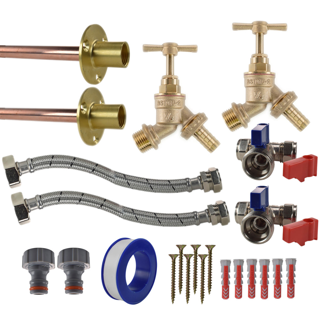 Brass Barbed Bib Tap STANDARD Connection Kit x2 - Best4Trade-Retail Garden watering