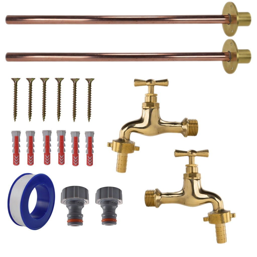 Polished Brass 13mm Barb Tap BASIC Connection Kit x2 - Best4Trade-Retail Garden watering