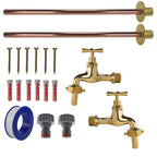 Polished Brass 13mm Barb Tap BASIC Connection Kit x2 - Best4Trade-Retail Garden watering