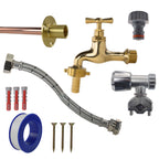 Polished Brass 13mm Barb Tap FULL Connection Kit
