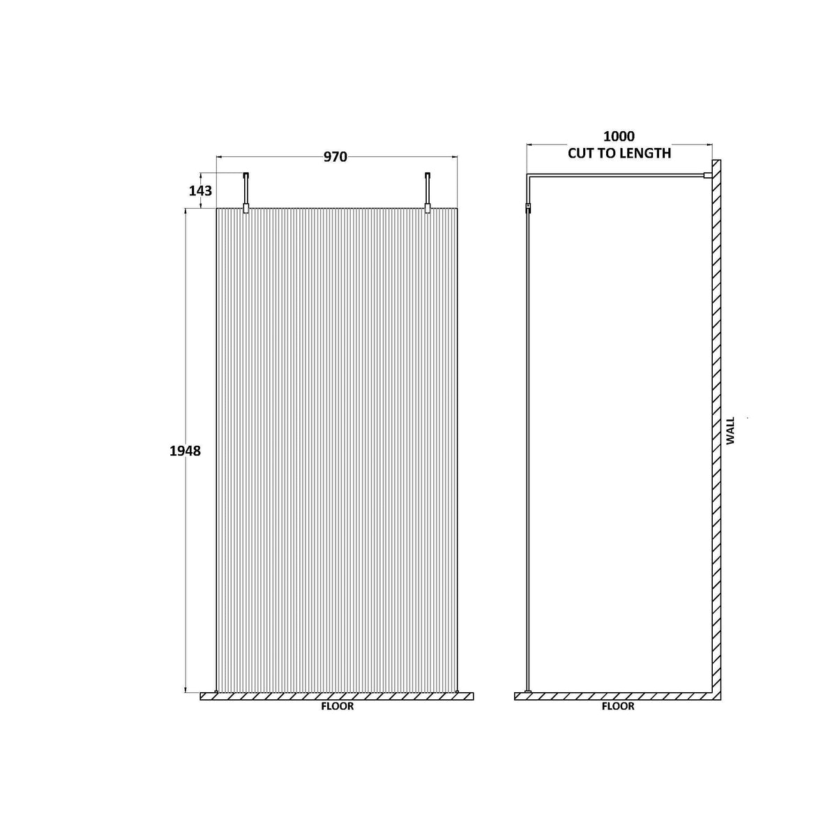 Haven 8mm Fluted Glass Wetroom Panel With Arms And Feet