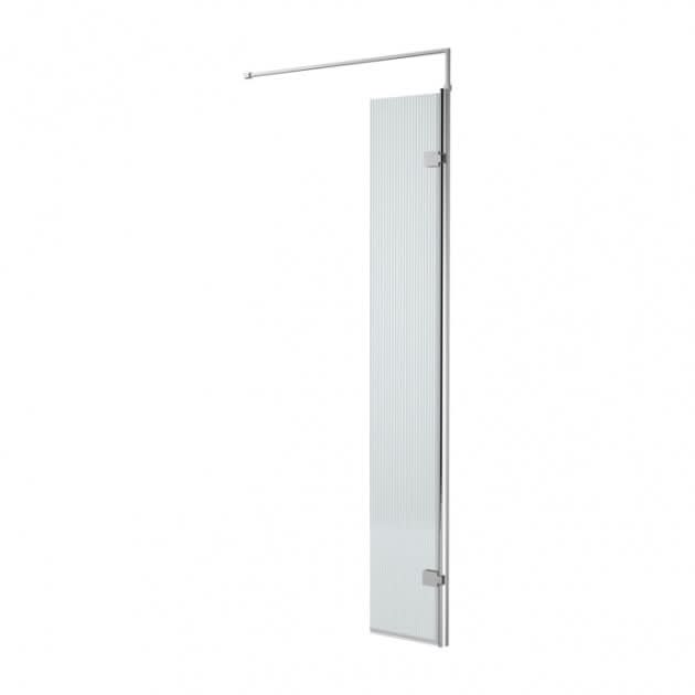 Contour 8mm Fluted Glass Hinged Wetroom Return Panel With Support Bar - 320mm