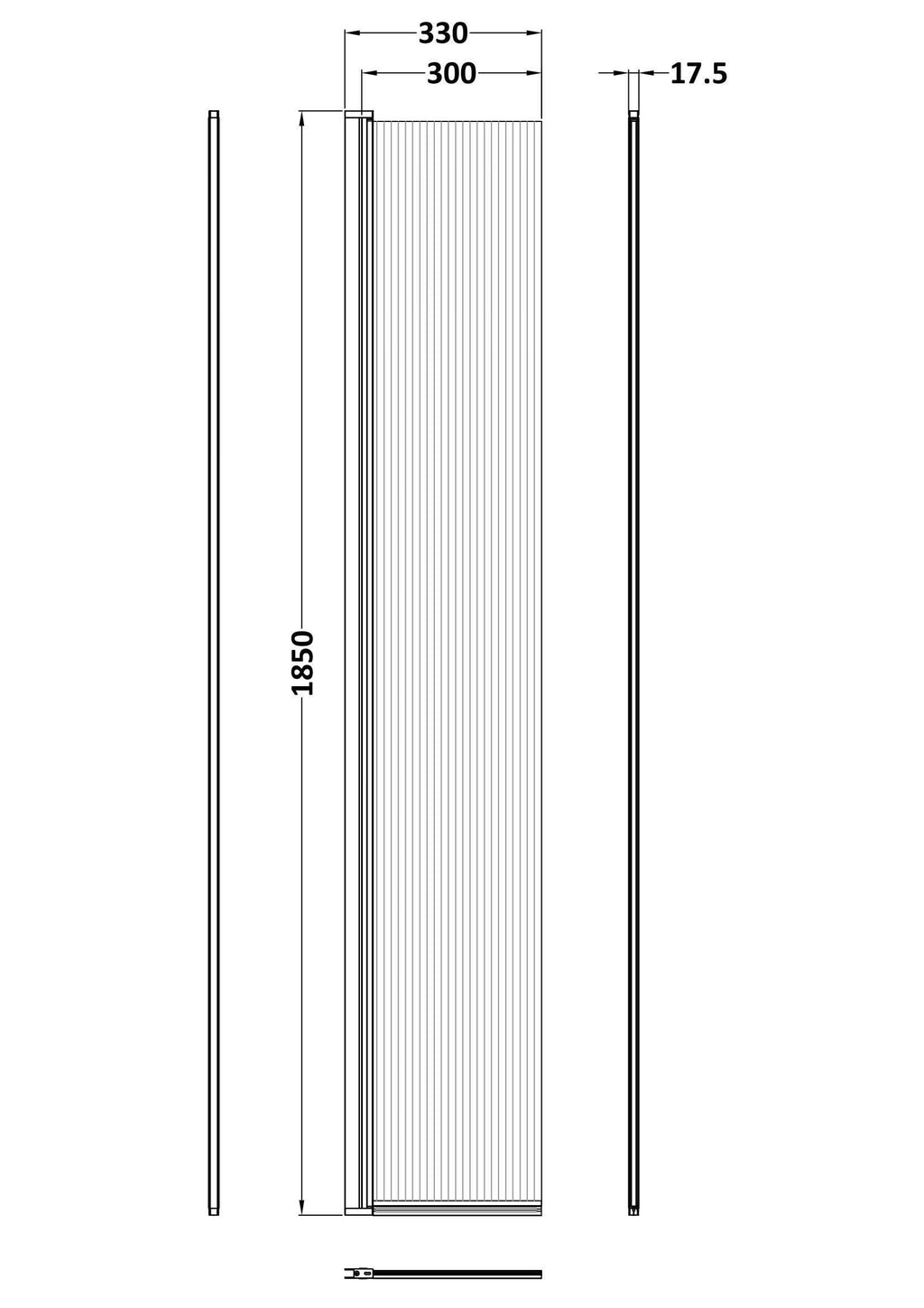 Contour 8mm Fluted Glass Hinged Wetroom Return Panel With Support Bar - 320mm