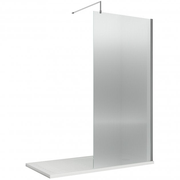 Contour 8mm Fluted Glass Wetroom Panel With Support Bar