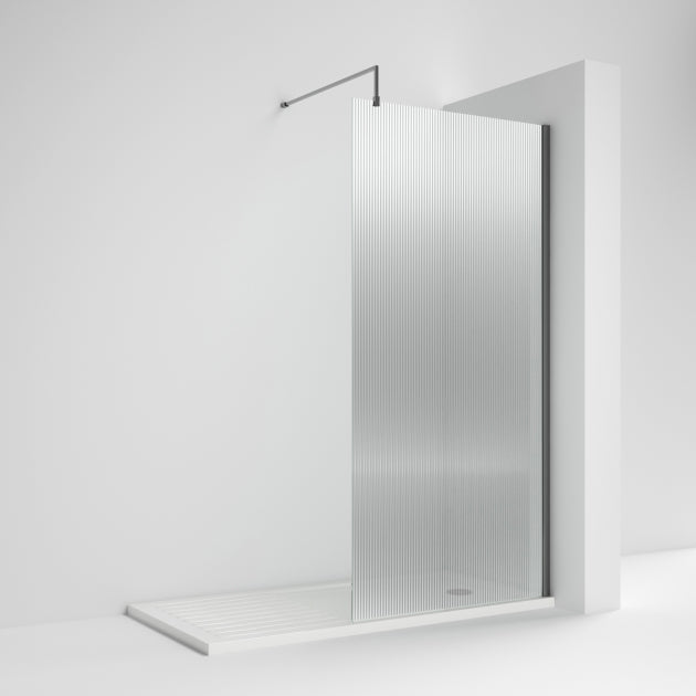 Contour 8mm Fluted Glass Wetroom Panel With Support Bar