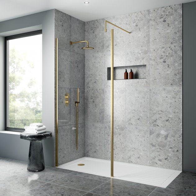 Linear 8mm Outer Framed Glass Wetroom Panel With Support Bar