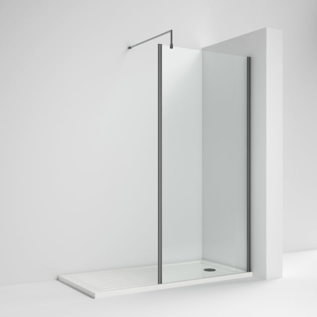 Linear 8mm Outer Framed Glass Wetroom Panel With Support Bar