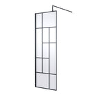 Aspect 8mm Glass Abstract Frame Wetroom Panel With Support Bar - Matt Black