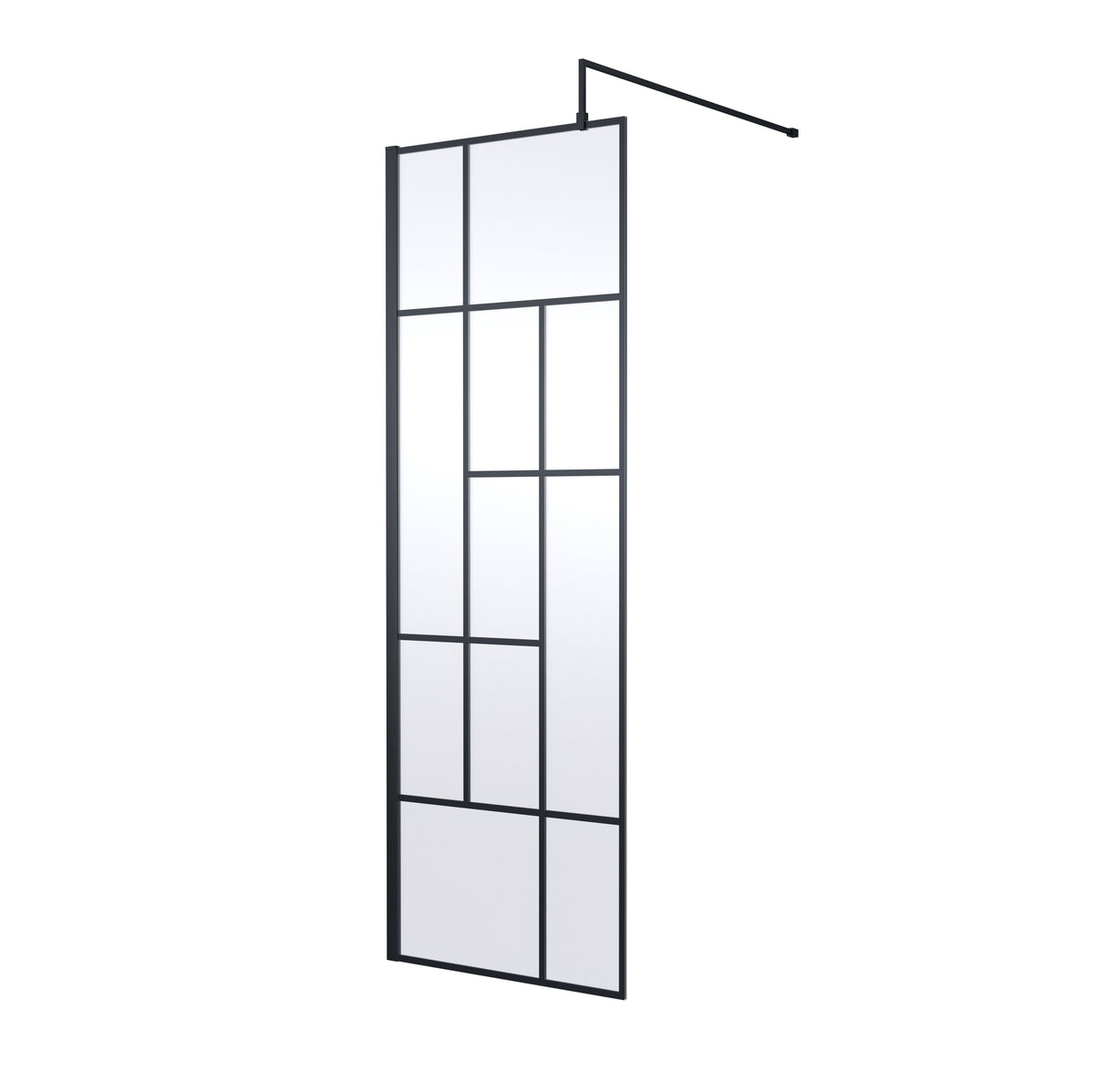 Aspect 8mm Glass Abstract Frame Wetroom Panel With Support Bar - Matt Black