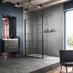 Aspect 8mm Glass Abstract Frame Wetroom Panel With Support Bar - Matt Black