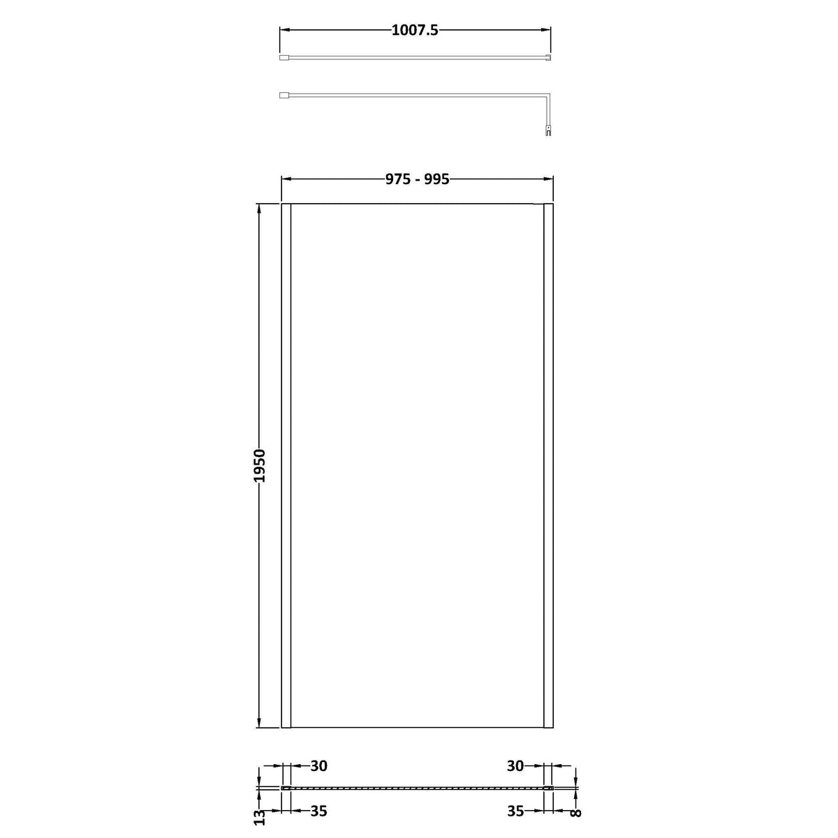 Elysian 8mm Glass Wetroom Panel With Support Bar