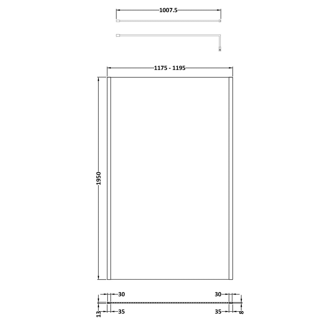 Elysian 8mm Glass Wetroom Panel With Support Bar