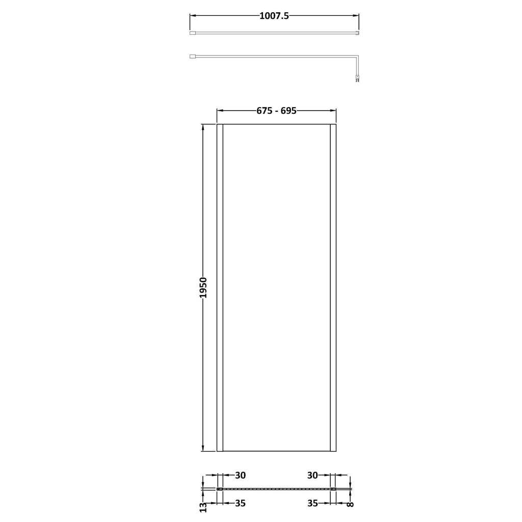 Elysian 8mm Glass Wetroom Panel With Support Bar