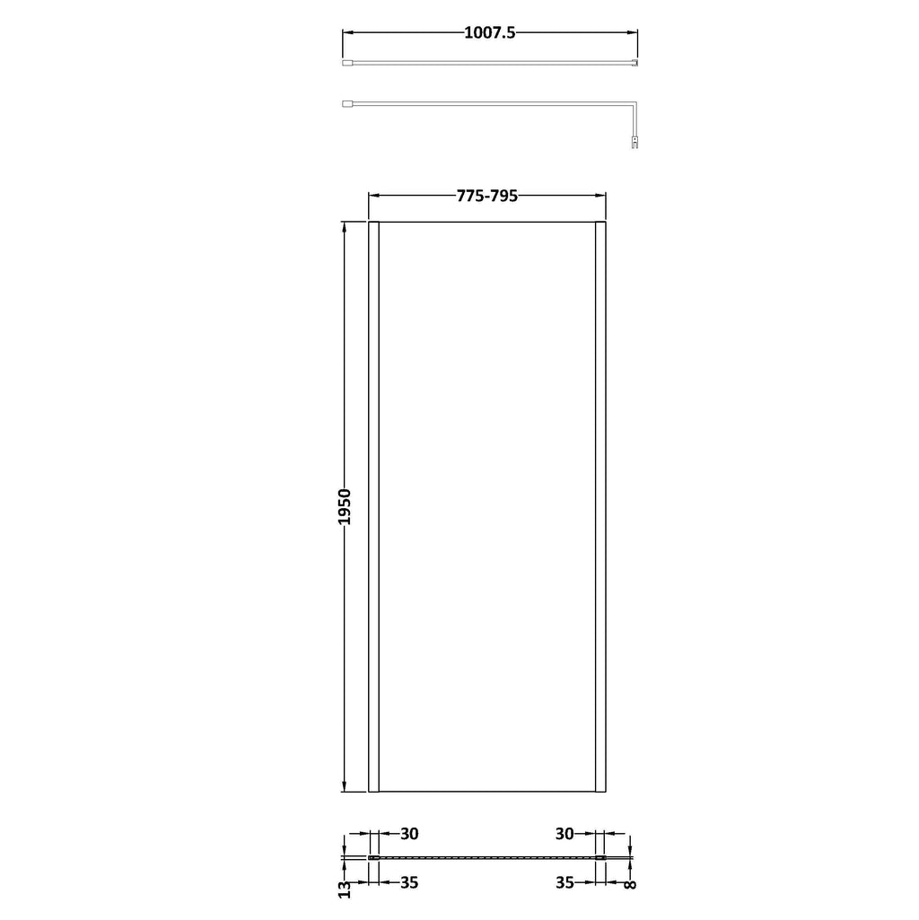 Elysian 8mm Glass Wetroom Panel With Support Bar