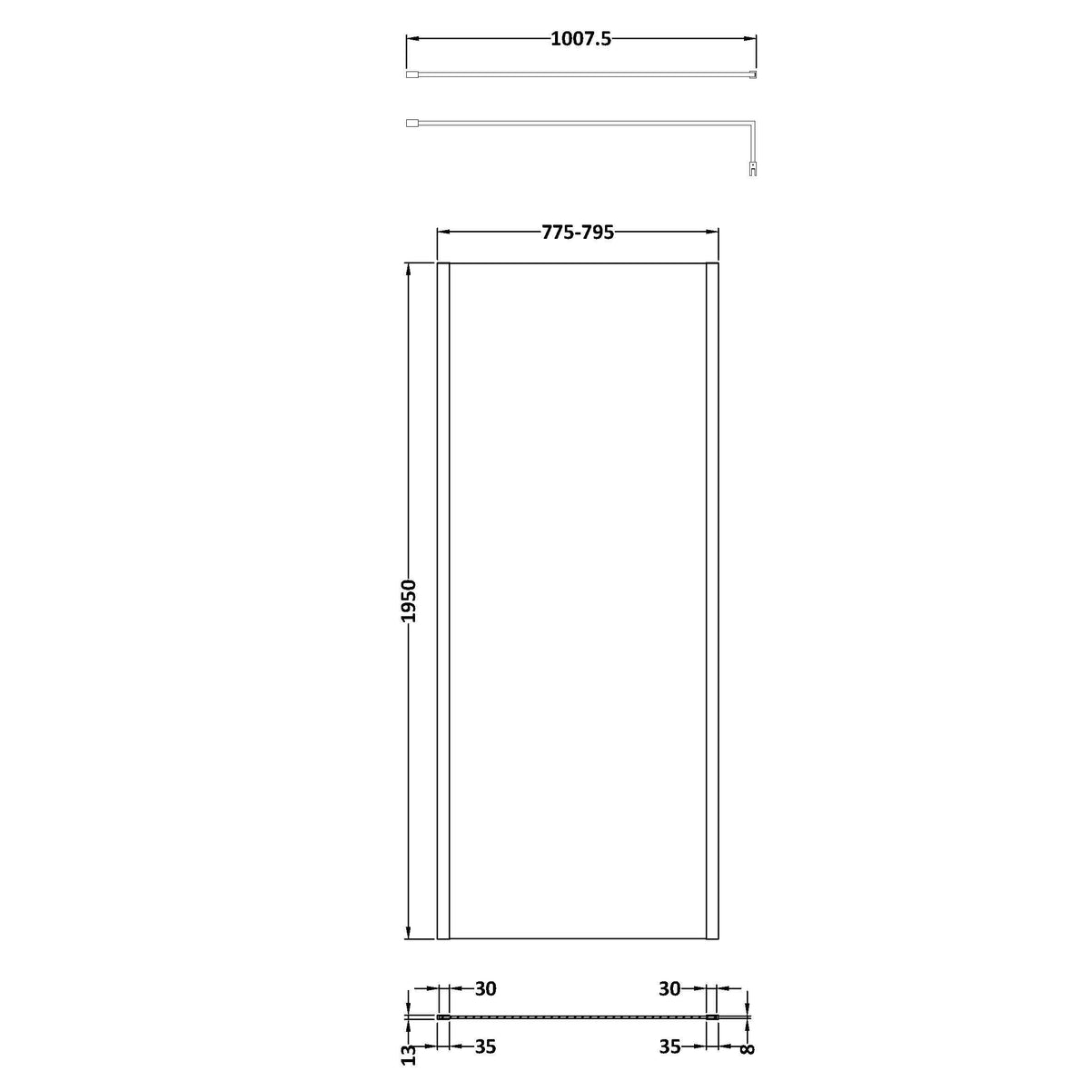Elysian 8mm Glass Wetroom Panel With Support Bar