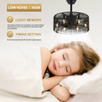 18 Inch Black Rattan Farmhouse Caged Ceiling Fan with Lights and Remote, Eeversible Bladeless Ceiling Fan for Bedroom