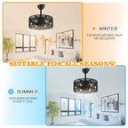 18 Inch Black Rattan Farmhouse Caged Ceiling Fan with Lights and Remote, Eeversible Bladeless Ceiling Fan for Bedroom