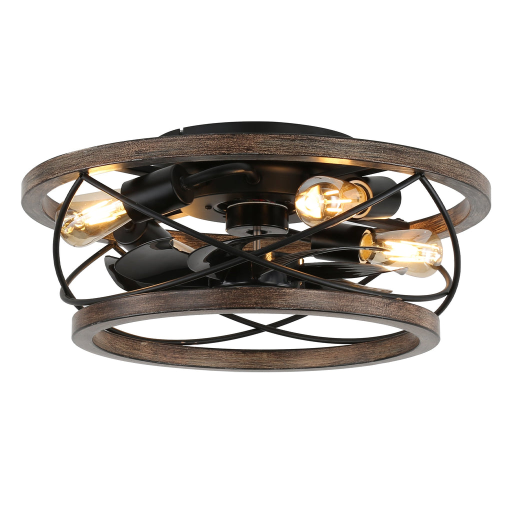18 Inch Farmhouse Bladeless Flush Mount Ceiling Fan with Lights and Remote, 3 Speeds Reversible Low Profile Ceiling Fan