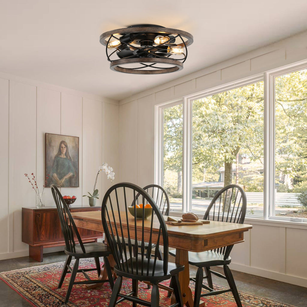 18 Inch Farmhouse Bladeless Flush Mount Ceiling Fan with Lights and Remote, 3 Speeds Reversible Low Profile Ceiling Fan