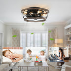 18 Inch Farmhouse Bladeless Flush Mount Ceiling Fan with Lights and Remote, 3 Speeds Reversible Low Profile Ceiling Fan