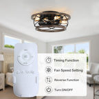 18 Inch Farmhouse Bladeless Flush Mount Ceiling Fan with Lights and Remote, 3 Speeds Reversible Low Profile Ceiling Fan