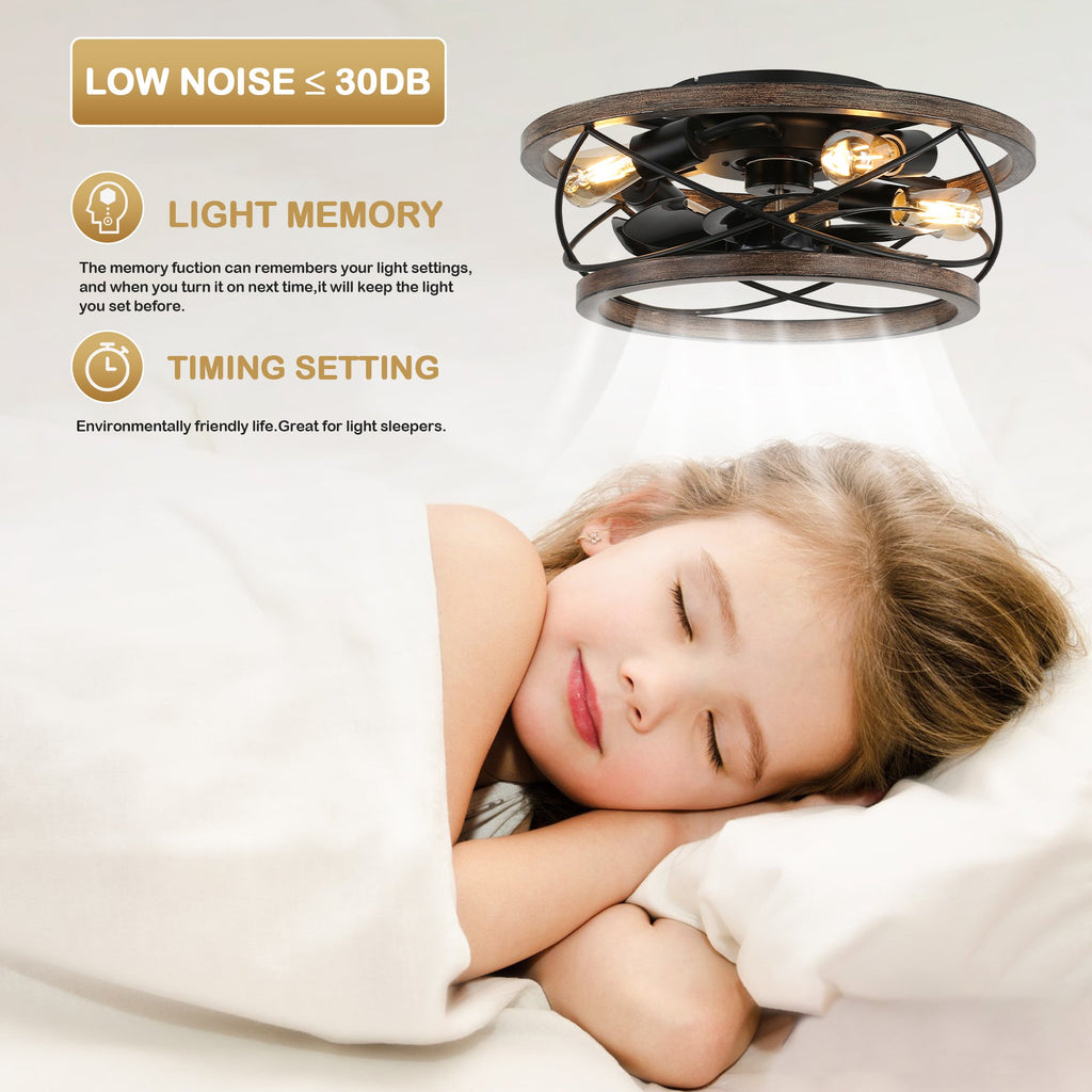 18 Inch Farmhouse Bladeless Flush Mount Ceiling Fan with Lights and Remote, 3 Speeds Reversible Low Profile Ceiling Fan