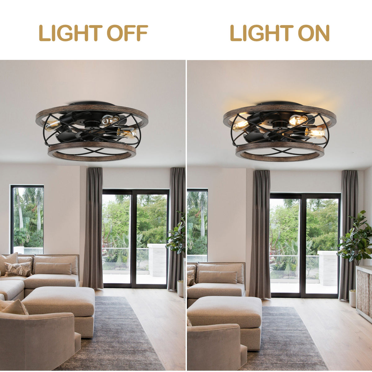18 Inch Farmhouse Bladeless Flush Mount Ceiling Fan with Lights and Remote, 3 Speeds Reversible Low Profile Ceiling Fan