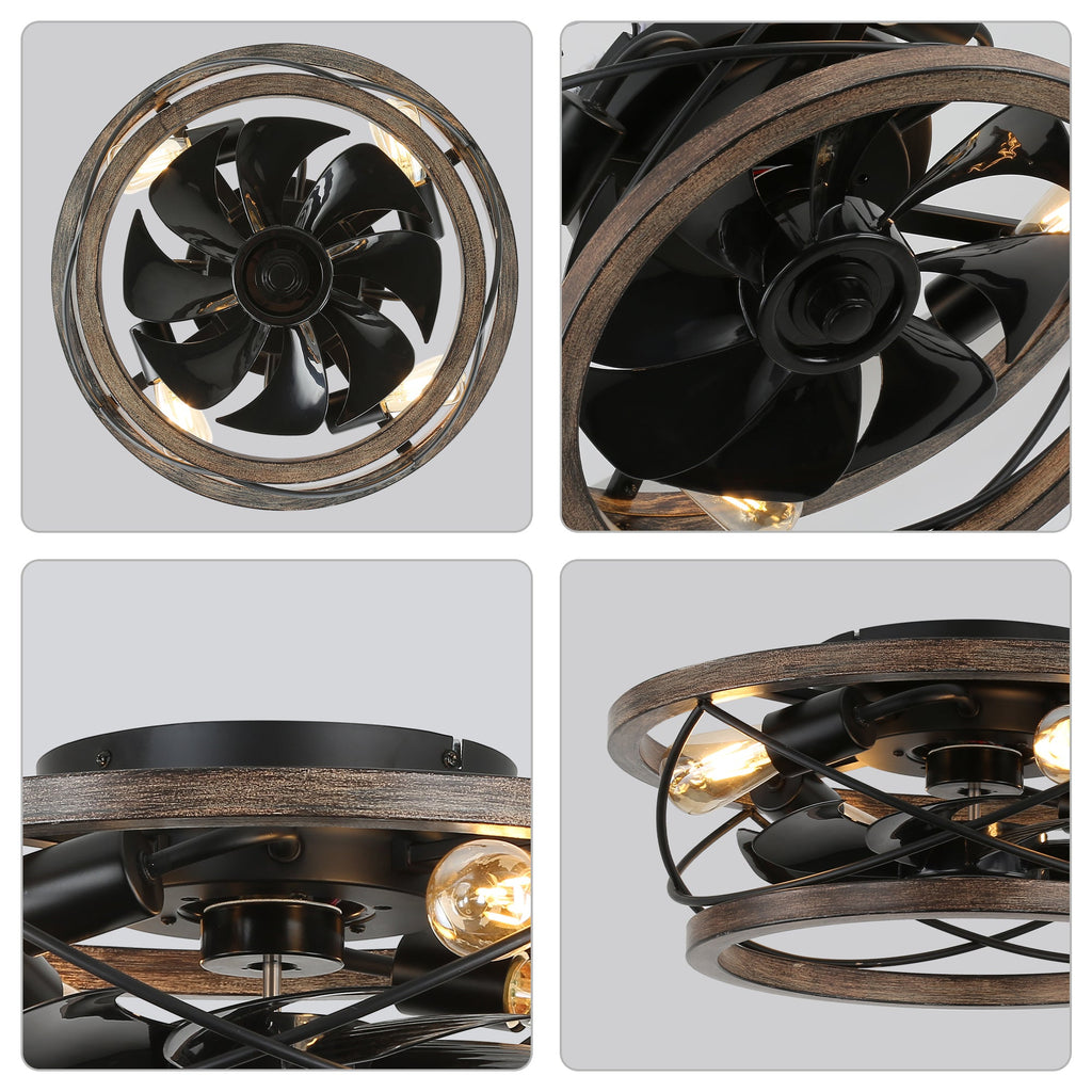 18 Inch Farmhouse Bladeless Flush Mount Ceiling Fan with Lights and Remote, 3 Speeds Reversible Low Profile Ceiling Fan