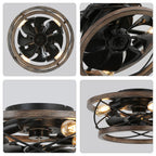 18 Inch Farmhouse Bladeless Flush Mount Ceiling Fan with Lights and Remote, 3 Speeds Reversible Low Profile Ceiling Fan