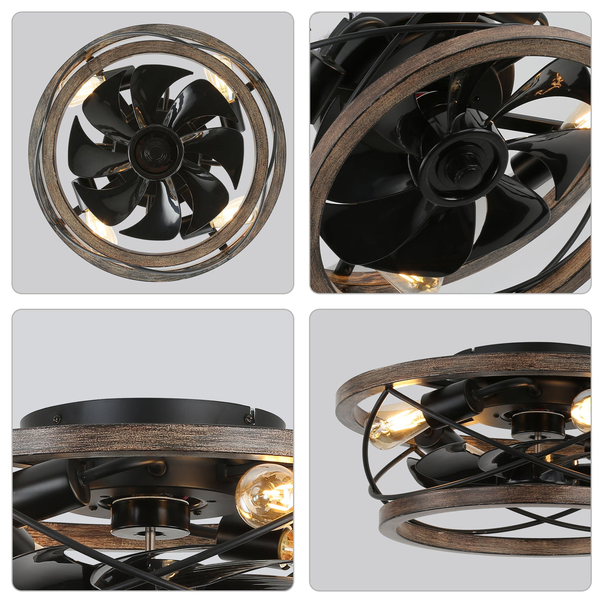18 Inch Farmhouse Bladeless Flush Mount Ceiling Fan with Lights and Remote, 3 Speeds Reversible Low Profile Ceiling Fan