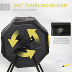 Tumbling Compost Bin Outdoor 360 Degrees Dual Chamber Rotating Composter 43 Gallon, Yellow