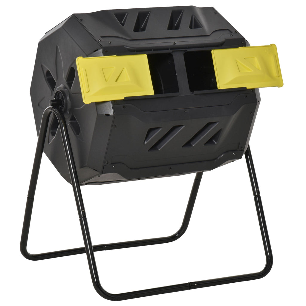 Tumbling Compost Bin Outdoor 360 Degrees Dual Chamber Rotating Composter 43 Gallon, Yellow
