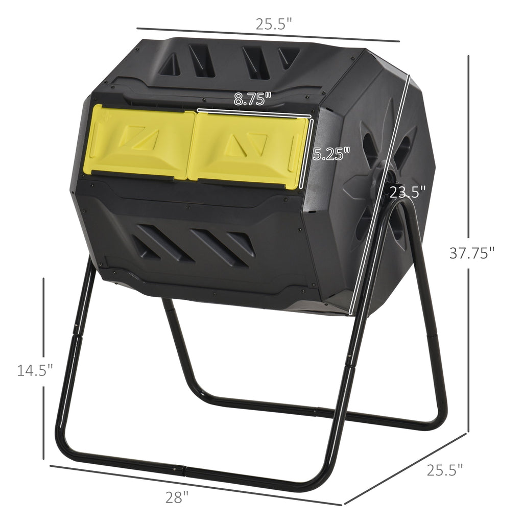 Tumbling Compost Bin Outdoor 360 Degrees Dual Chamber Rotating Composter 43 Gallon, Yellow
