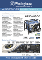 Westinghouse 8500E Generator 10.6KVA Two Wire Auto Start NEW