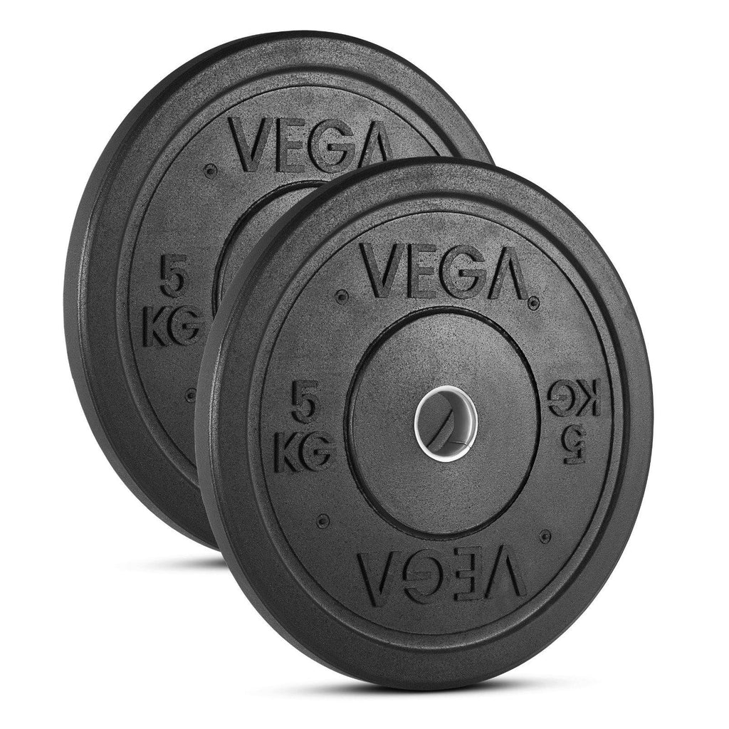 VEGA Fitness 100kg Rubber Bumper Plate Set with 7ft Escape Olympic Power Bar