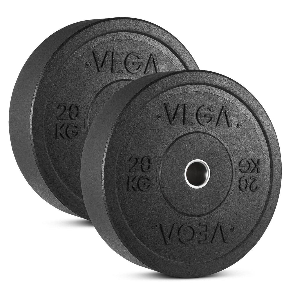 VEGA Fitness 100kg Rubber Bumper Plate Set with 7ft Escape Olympic Power Bar