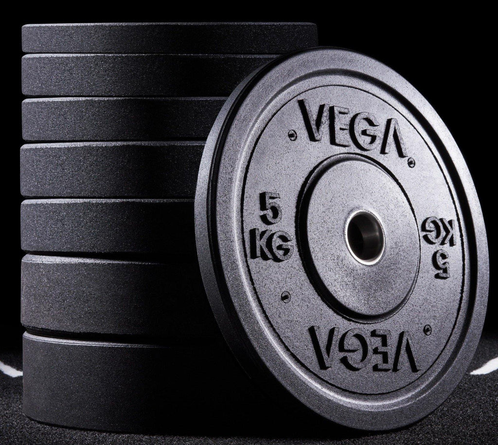 VEGA Fitness 100kg Rubber Bumper Plate Set with 7ft Escape Olympic Power Bar