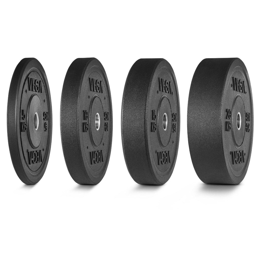 VEGA Fitness 100kg Rubber Bumper Plate Set with 7ft Escape Olympic Power Bar