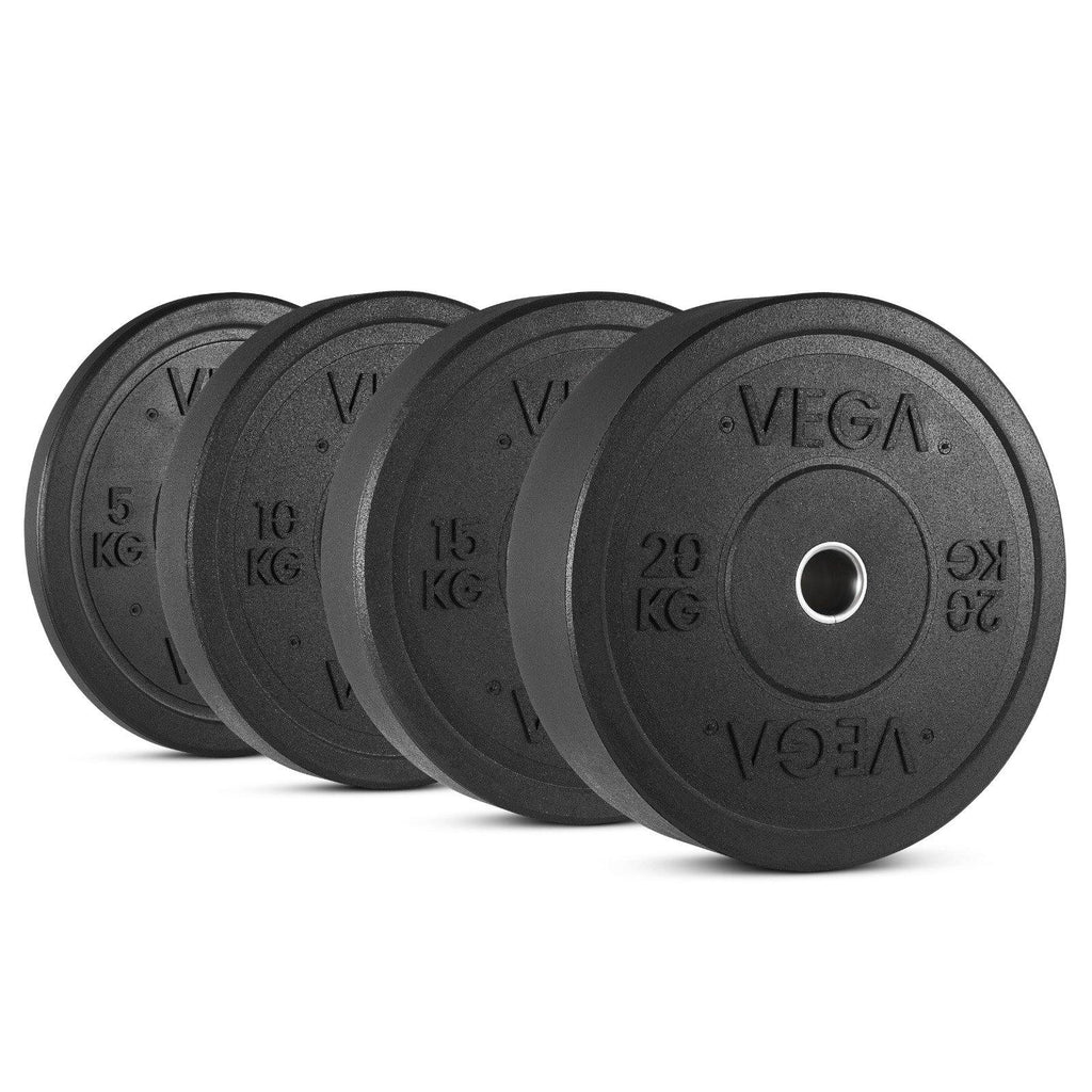 VEGA Fitness 100kg Rubber Bumper Plate Set with 7ft Escape Olympic Power Bar