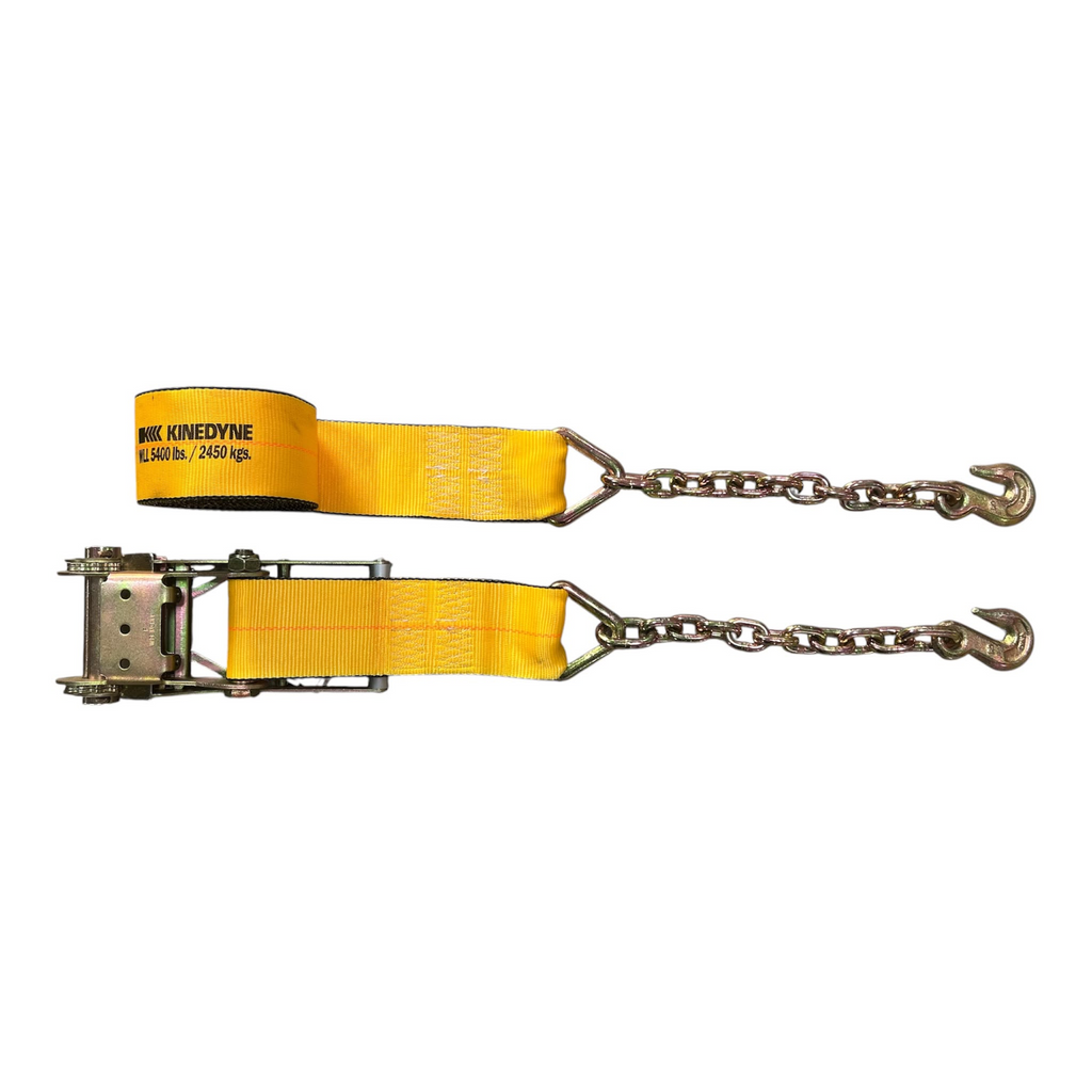 4'' X 30' YELLOW COLOR KINEDYNE STRAP WITH RATCHET AND CHAIN END