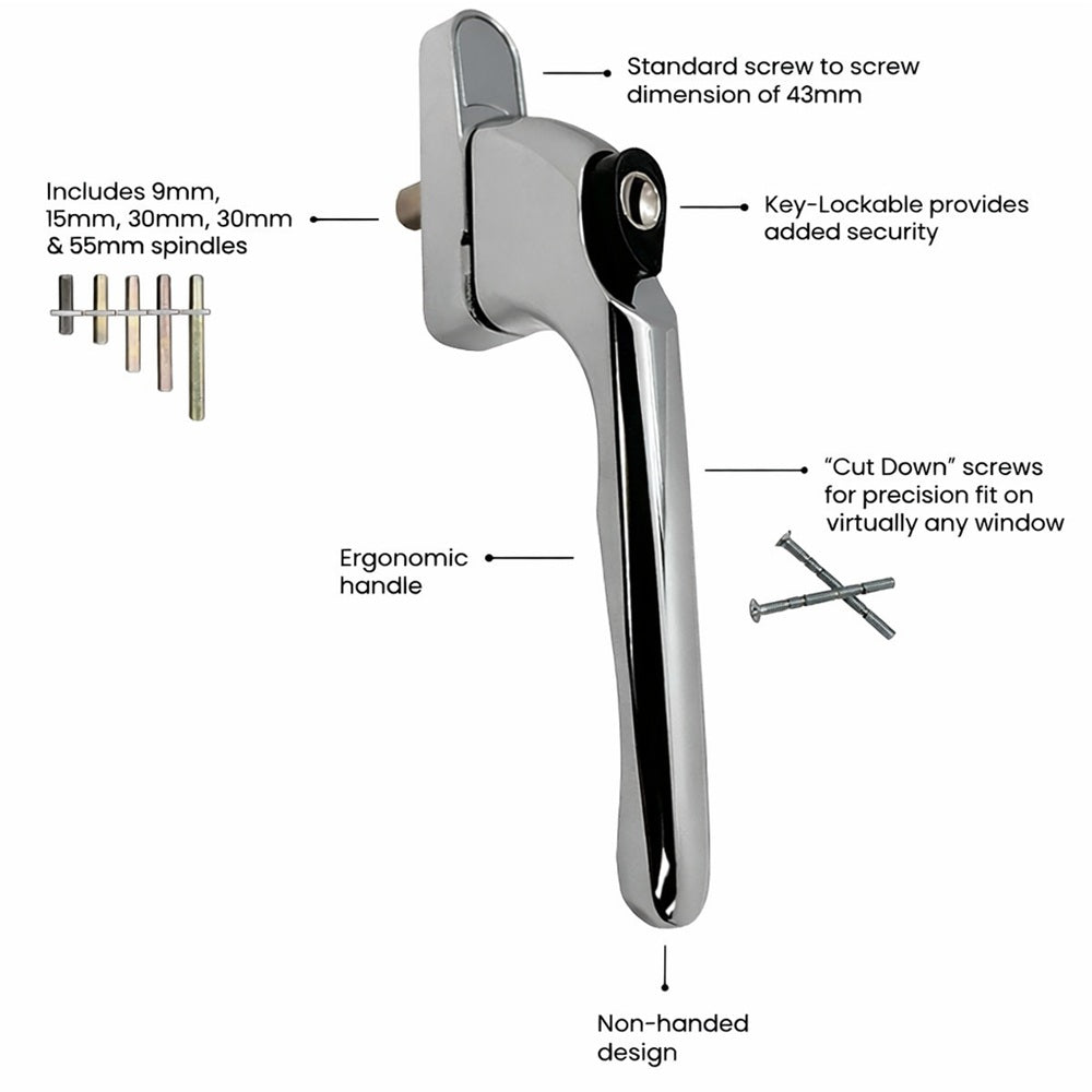 Universal Window Handle with Multi Spindle Pack