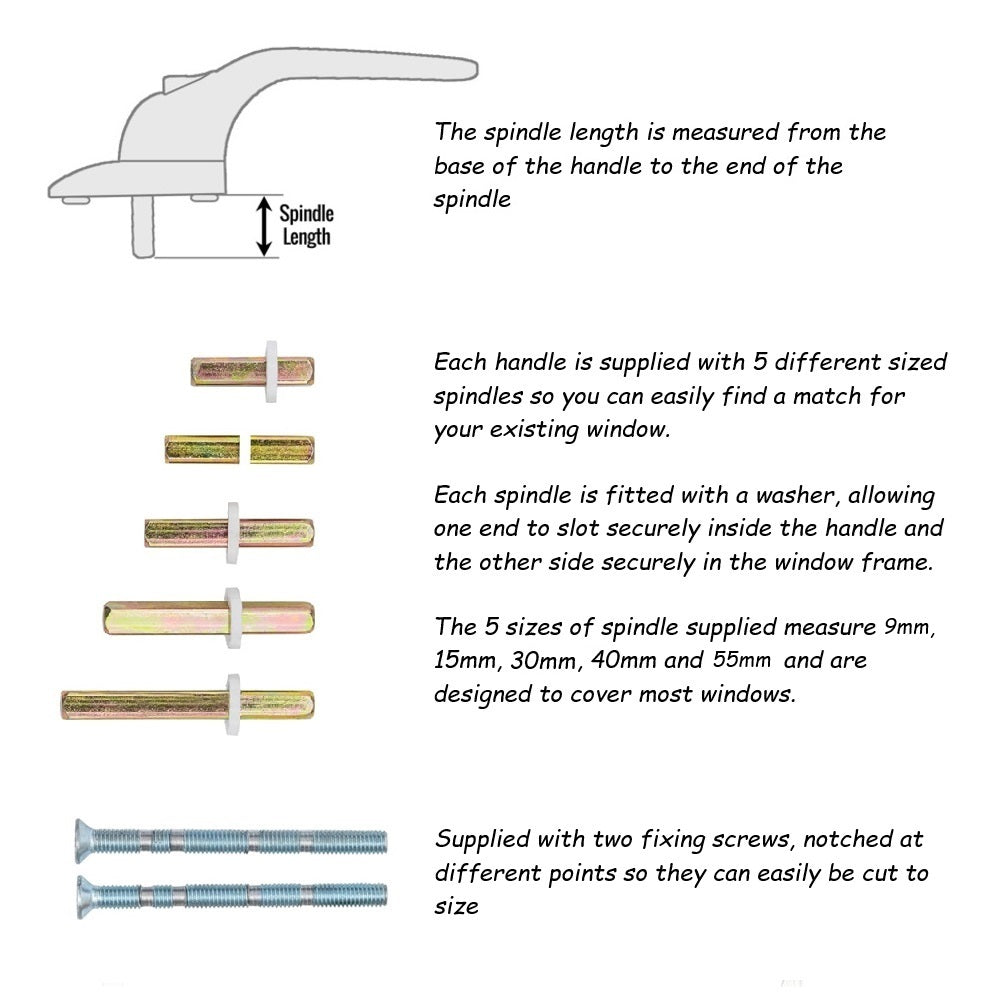 Universal Window Handle with Multi Spindle Pack