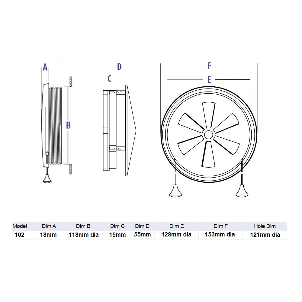 Vent-a-Matic Single Glazed Window Fan 121mm Diameter Model 102