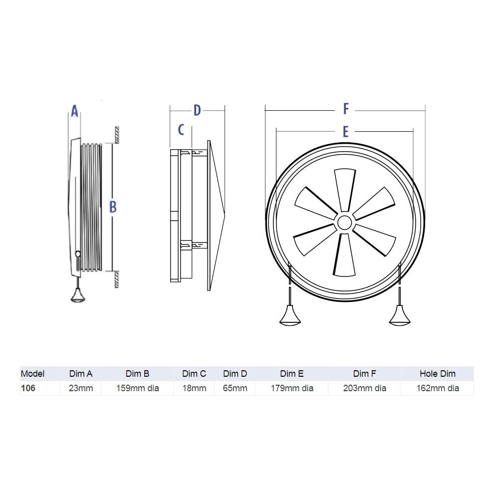 Vent-a-Matic Single Glazed Window Fan 162mm Diameter Model 106