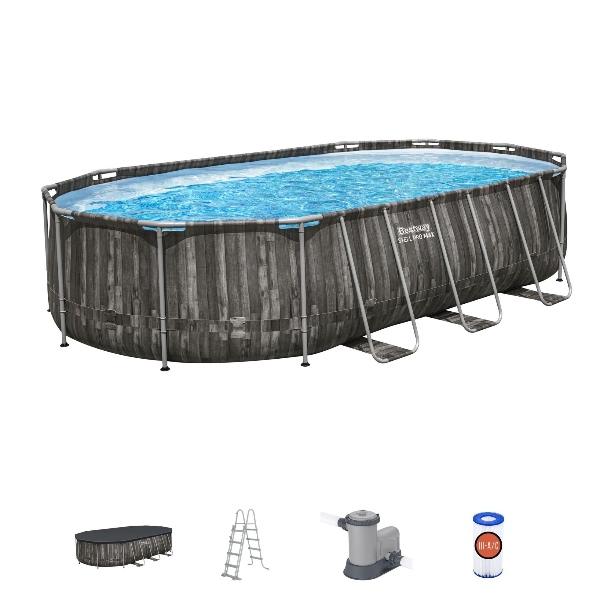 20ft x 48in Wood Print Oval Steel Pro Max Above Ground Pool Set