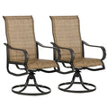 2-Piece Patio Dining Chairs, 360° Swivel Rocking Chairs with Curved Armrests, Brown