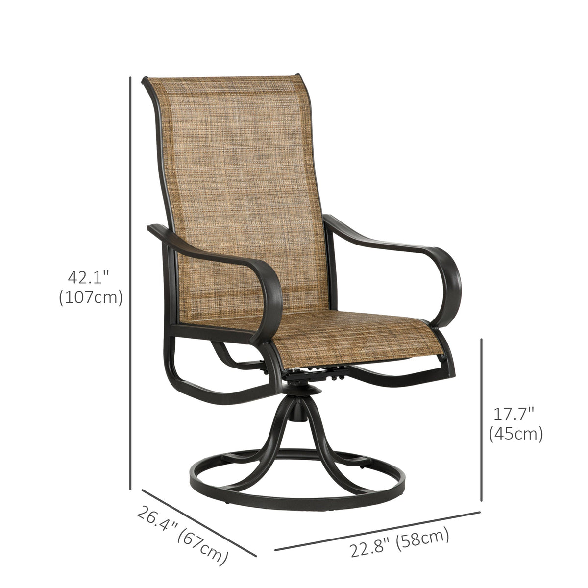 2-Piece Patio Dining Chairs, 360° Swivel Rocking Chairs with Curved Armrests, Brown