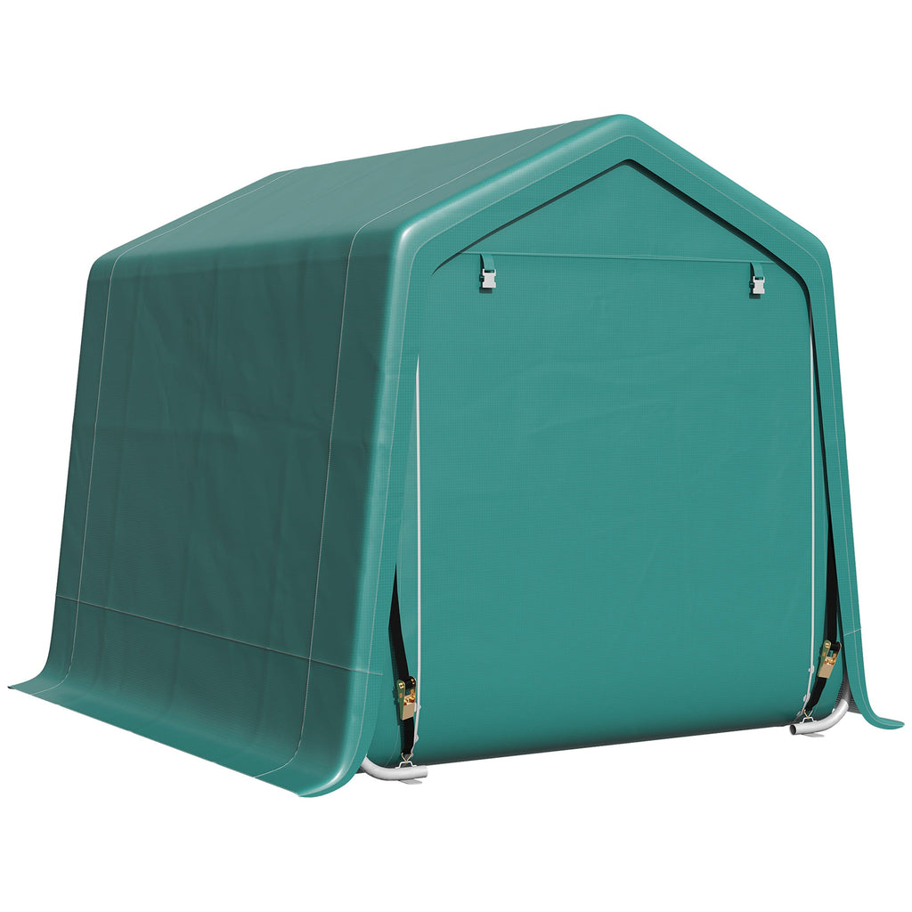 7.9' x 6.6' Garden Storage Tent, Heavy Duty Bike Shed, Patio Storage Shelter w/ Metal Frame and Double Zipper Doors, Green